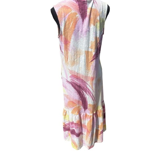 Denim & Co Naturals multicolor linen blend midi sleeveless button up dress M - Picture 5 of 9
